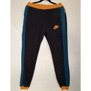 Nike women's "Panda" fleece pants Black Orange Teal Colorblock Retro Swoosh - S